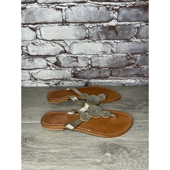 Matisse Silver Leather Beaded Embellished Flat Thong Sandals Women’s 11M US/42EU - Picture 1 of 16